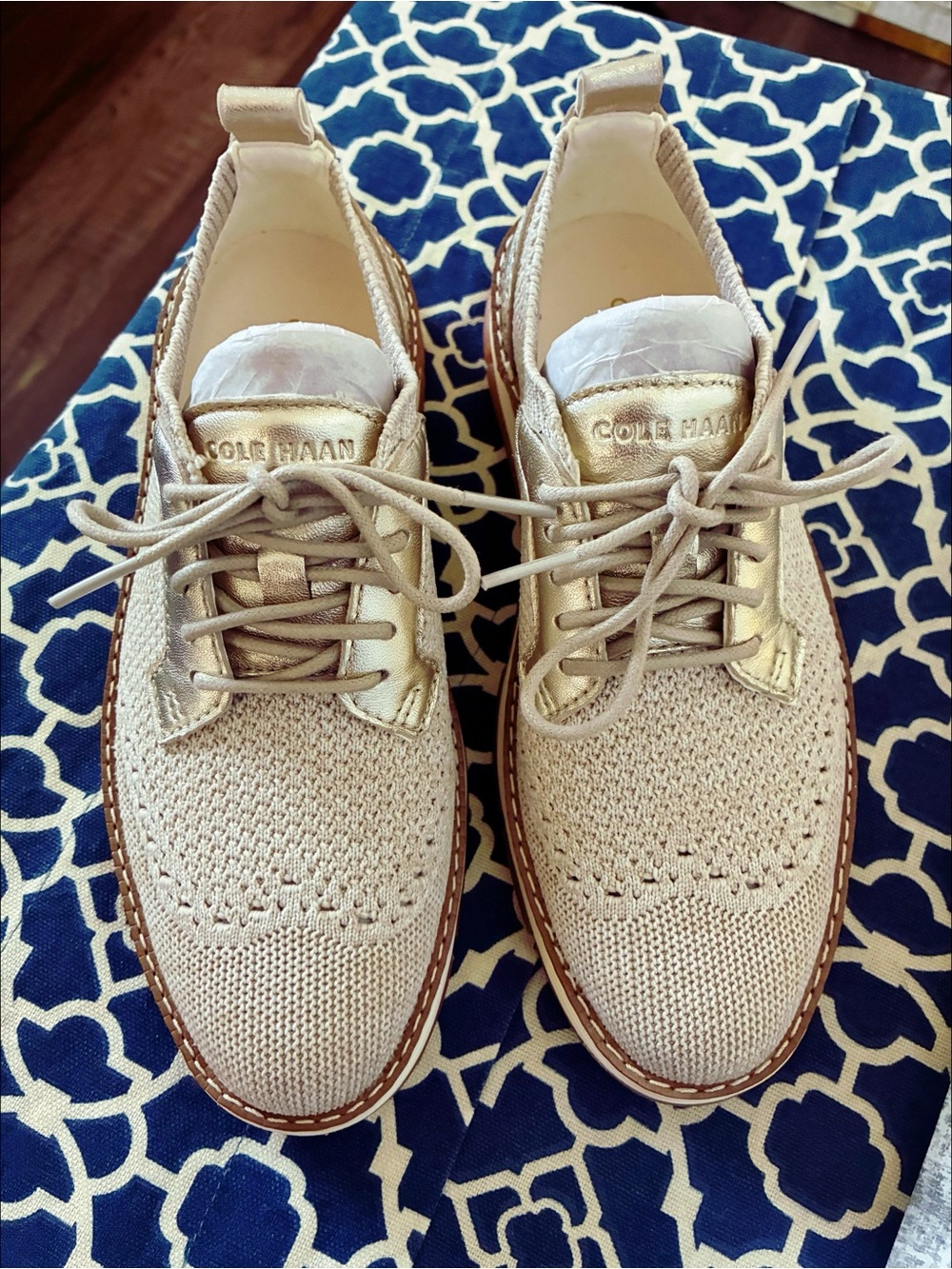 Cole Haan Women's ZERØGRAND Rella Stitchlite™ Oxfords in Ivory-Gold Metallic - Picture 7 of 9